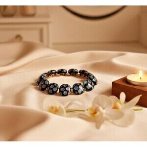 Dichroic Glass Stretch Bracelet Blue Green Artisan Style 7”